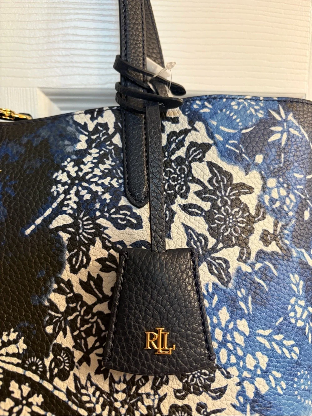 Lauren Ralph Lauren Navy and Blue Floral Tote with Navy Pouch- NWOT